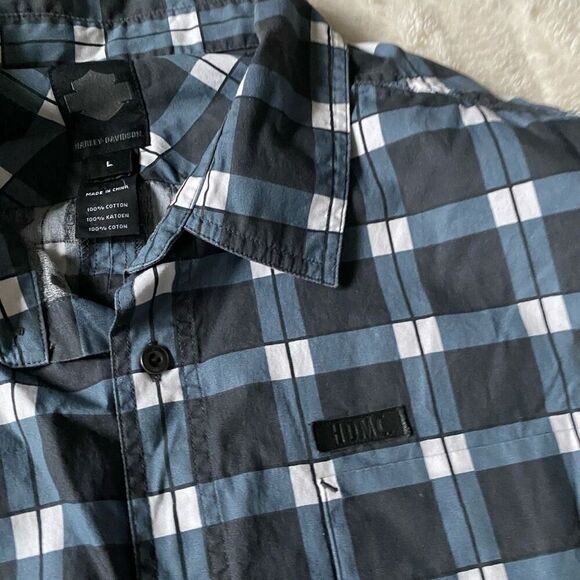 Harley Davidson Shirt Mens Large Gray Plaid Logo Button Up Biker Motorcycle - Picture 5 of 8
